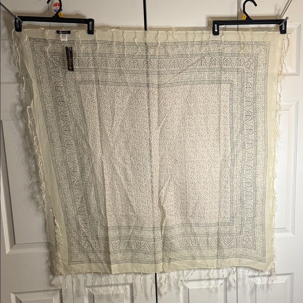 Cream and Gray Patterned Scarf- Made in India